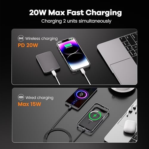 Titanium Ultra-Slim 10000 m Ah Power Bank – Magnetic Fast Charging for i Phone 12-16, Stylishly Durable USB-C & Mag Safe Compatible Charger, Effortless Portability with 20 W PD Power Delivery