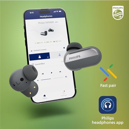 Philips Fidelio T1 True Wireless Earbuds – Audiophile-Grade Sound & Advanced Active Noise Cancelling Pro+ Technology, Bluetooth 5.2 for Seamless Connectivity, Ergonomic Design for All-Day Comfort, Long Battery Life with 25 Hours Playtime, Perfect for Music Lovers and Daily Use