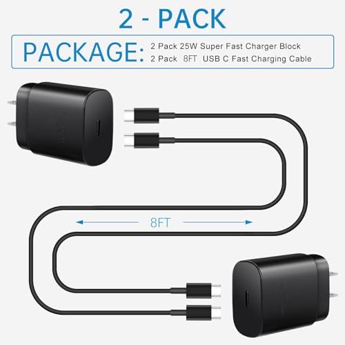 Experience Rapid Charging with Auorld 25 W Super Fast USB-C Charger & 10 FT Type-C Cable for Samsung Galaxy Devices – Ultimate Compatibility for S24, S23, S22, S21, S20, Note10, and Note20 – Portable, Durable, and Safe Power Solution for On-the-Go Use
