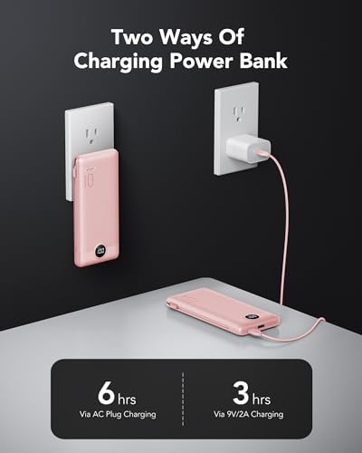 Sleek VRURC 10,000 m Ah Portable Charger with Built-in Wall Plug – Rapid 22.5 W USB Power Bank for Ultimate Travel Convenience – Slim Profile, 4 Outputs & Dual Inputs for Multi-Device Charging – Essential USB-C Compatible Travel Accessory in White