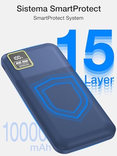 High-Speed Portable Power Bank 10000 m Ah with 22.5 W Fast Charging – USB-C & Dual USB-A Ports for Ultimate Device Compatibility – Lightweight Travel Companion with Smart LED Display & 15-Layer Safety Protection – Ideal for i Phone, i Pad & More
