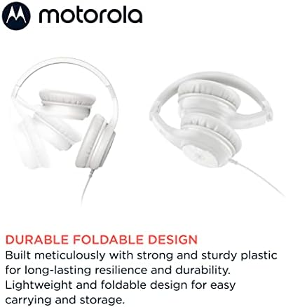 Motorola Sound Moto XT120 Wired Over-Ear Headphones – Immerse Yourself in Dynamic Bass with Foldable Convenience, Adjustable Comfort, and Built-in Microphone for Effortless Calls – Universal 3.5 mm Compatibility and Chic White Finish for Style and Functionality – Your Ultimate Audio Companion for Every Occasion