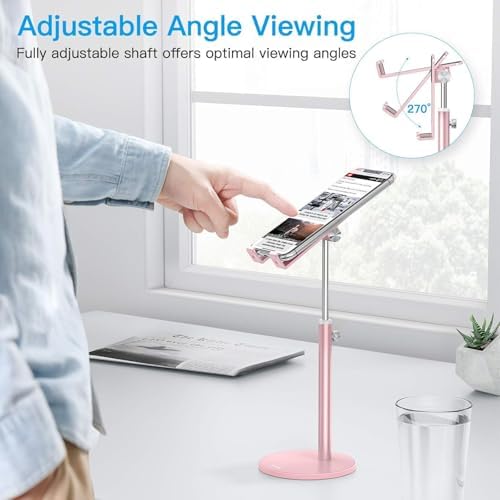Cell Phone Stand, OMOTON Angle Height Adjustable Phone Holder, Aluminum Desktop Phone Holder Dock Stand for Desk, Compatible with iPhone 13/Mini/Pro/Max, All Smartphones and Tablets(4-11”),Black – Enhanced Compatibility and Speed
