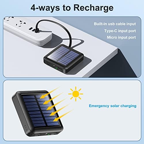 High-Capacity 12000 m Ah Solar Power Bank with Built-in Cables and Dual Flashlight – Ultimate Portable Charger for i Phone, Tablets, and Samsung Devices – Eco-Friendly Solar Charger for Outdoor Adventures and Emergency Use