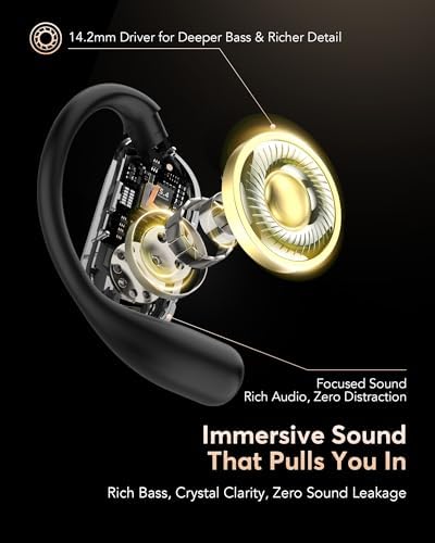 EUQQ Ultra Open-Ear Bluetooth Earbuds – Cutting-Edge Bone Conduction Headphones for Dynamic Sports Performance, Waterproof & Ergonomically Designed for Secure Over-Ear Comfort in Sleek Carbon Black – Ideal for Active Lifestyles and Outdoor Enthusiasts