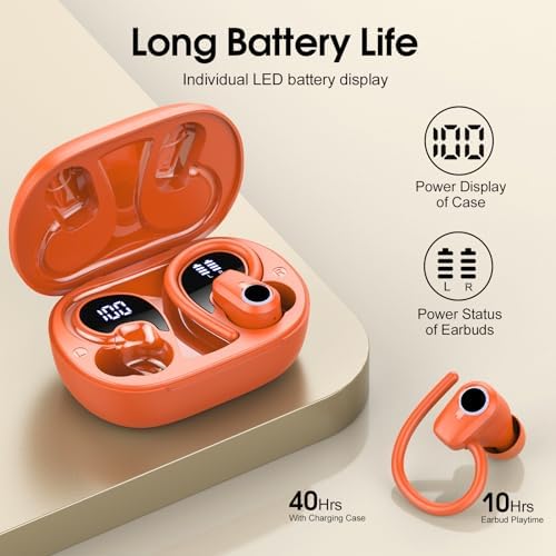 Poounur Bluetooth 5.3 Wireless Sport Earbuds – 50 Hours Playtime, IP7 Waterproof, Noise-Cancelling Headphones with Earhooks and Dual LED Display for Ultimate Comfort and Sound Quality – Perfect for Active Lifestyles and Outdoor Adventures