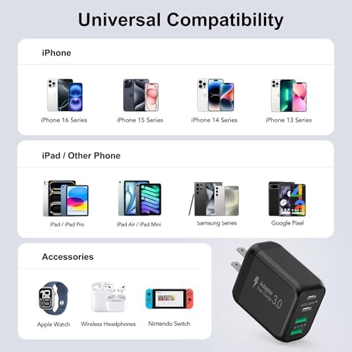 40 W USB-C Power Hub Duo: Versatile Fast Charging Station with 4 Ports for i Phone, i Pad, Air Pods & Apple Watch – Compact Travel Charger with Safety Features for Efficient Device Charging