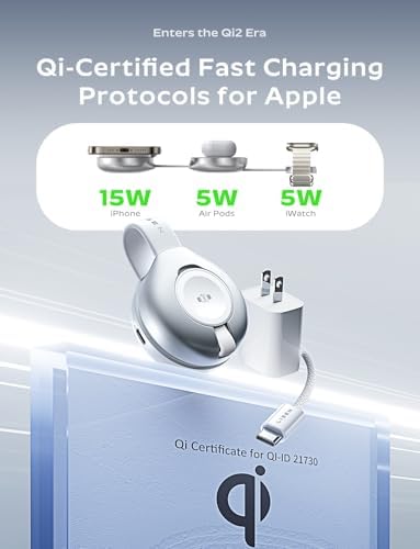 LISEN Qi2 Mag Safe 15 W Travel Charger – Ultimate 3-in-1 Wireless Charging Station for i Phone 16, Apple Watch & Air Pods – Rapid 25 W Output with Magnetic Alignment for Effortless Device Management – Compact, Durable Design for On-the-Go Charging