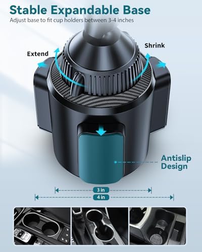 Mag Safe Cup Holder Charger Mount: Fast Wireless Magnetic Car Charger for i Phone 16, 15, 14, 13 Pro Max & Mini with Heat Dissipation System & QC 3.0 Adapter – Ultimate Driving Convenience & Device Safety