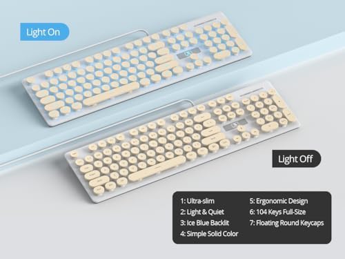 Vintage-Inspired Retro Typewriter Coffee Keyboard – Full-Size 104 Keys with LED Backlighting | Sleek & Silent Wired Membrane Design for Home & Office | Enhanced Compatibility for PC, Laptop, and Desktop Use | Elevate Your Workspace Aesthetics and Productivity