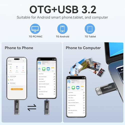 Vansuny 256 GB Dual Type C USB Flash Drive – Versatile OTG Memory Stick for Android, PC & Tablet – High-Speed USB 3.0 Data Transfer with Keychain Attachment – Ideal Solution for Photos, Videos & Document Storage