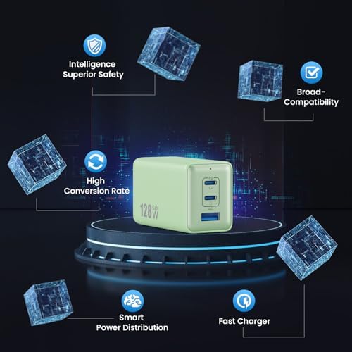 Power Up Your Devices with the Ultimate 128 W USB C Wall Charger – Advanced Ga N III Technology, 3-Port Fast Charging Station for Mac Book Pro, HP, Dell XPS, i Phone 15, Galaxy S23 & More – Compact & Efficient Travel Adapter for Maximum Device Compatibility and Rapid Charging Performance