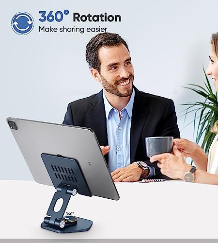 Premium 360° Swivel Tablet Stand for Desk – Adjustable Aluminum i Pad Holder with Rotating Base, Foldable Design for i Pad Pro (12.9/11/10.5/9.7) & All Tablets – Ultimate Comfort & Versatility in Grey Color
