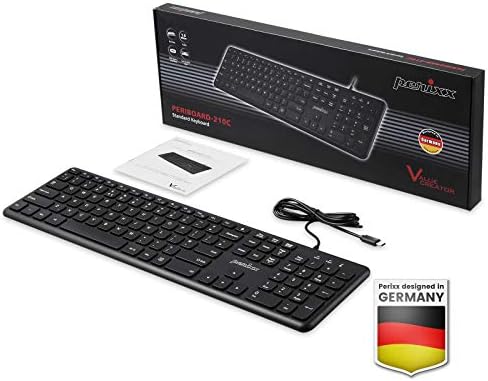 Perixx PERIBOARD-210 Wired Full-Size USB Keyboard – Ultra-Quiet Scissor Keys for Effortless Typing on Desktop, Laptop, and Tablet – Sleek Black Design with Enhanced Compatibility and Ergonomic Comfort