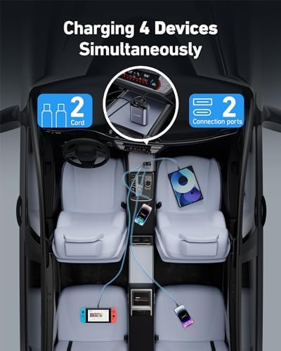Revolutionize Your Road Trips with the UYOUNG 100 W Retractable Car Charger – 4-in-1 Fast Charging Solution with Dual 31.5-Inch Cables & Dual USB Ports for i Phone 15/14/13/12/11 Pro Max, Samsung, Pixel, and More – Ultimate Compatibility & Speed for Modern Travelers