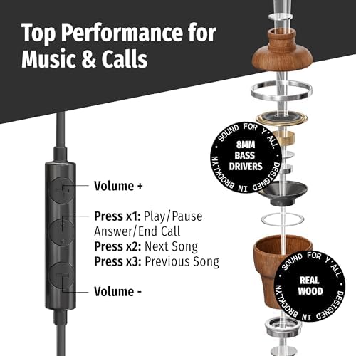 Discover Superior Sound with Symphonized Eco-Friendly Wooden Airtube Earbuds – Immerse Yourself in 3 D Audio Bliss, Deep Bass from 8 mm Drivers, Integrated Mic for Effortless Communication, and Universal 3.5 mm Compatibility – Ergonomically Designed for Comfort During Extended Listening Sessions – Perfect for Audiophiles and Casual Users Alike