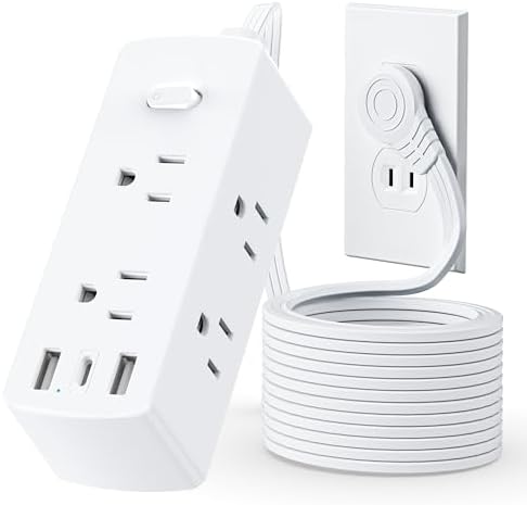 Ultra Thin Flat Plug Surge Protector Power Strip with 6 Outlets and 3 USB Ports, Including USB-C – Space-Saving Design for Home, Office, and Travel – Efficient Power Management and Device Protection by Olcorife