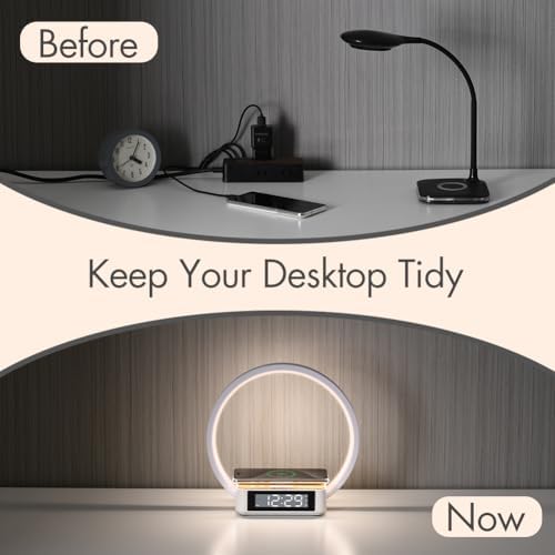 Revolutionize Your Sleep Routine with the SMARTERIOR 3-in-1 Wireless Charging Station: Multifunctional Bedside Lamp with Sunrise Alarm Clock and Touch Control, Ideal for Effortless Qi Charging of i Phone, Samsung, and Air Pods – Tailored Gift for Adults, Teens, and Heavy Sleepers
