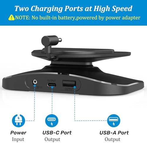 PlusAcc Stand for Show 5 (3rd Gen) – Adjustable Table Holder with 2 Charging Ports (USB-C & USB-A), Tilt Magnetic Base Station for Charge Cellphones and Earbuds, Non-Slip Base (Black) – Enhanced Compatibility and Speed