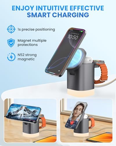 Travel-Ready Joy Geek 3-in-1 Wireless Charging Station – Fast Mag-Safe Charger for i Phone 16-12 Series, Apple Watch Series 10-2, and Air Pods Pro – Ultimate Compatibility and Speed for On-the-Go Lifestyle
