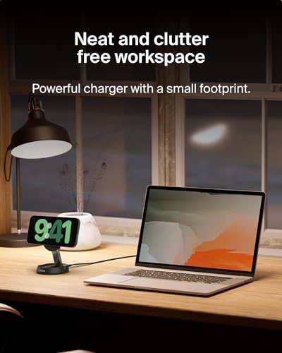 Belkin 15 W Fast Convertible Magnetic Charging Stand – Mag Safe & Qi2 Compatible Power Hub for i Phone 16/16 Plus/16 Pro/16 Pro Max, i Phone 15/14, Apple Air Pods Pro – Stylish White Design for Enhanced Efficiency and Device Versatility