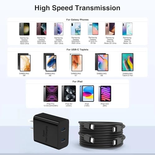 Dual 45 W Rapid Charge Kit with 10 ft USB C to C Cable – High-Performance Power Adapter for Samsung Galaxy S Series & Note Series – Unmatched Efficiency, Extended Cable Length, and Superior Safety Features for Fast Charging Needs