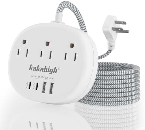 Chic Pink Surge Protected Extension Cord – 5 FT Flat Design with 3 AC Outlets & 4 High-Speed USB Charging Ports (24 W/4.8 A) – Kawaii Aesthetic Desk Essential for Safe Power Supply & Fast Device Charging – Perfect for Home & Office Decor