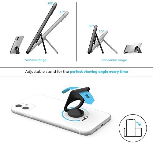 phonetag Magnetic Phone Stand & Ring Grip – Innovative 3-in-1 Design for Ultimate Portrait and Landscape Viewing, Enhanced One-Handed Control & Security, Compatible with Most Smartphones, Sleek Silver Finish