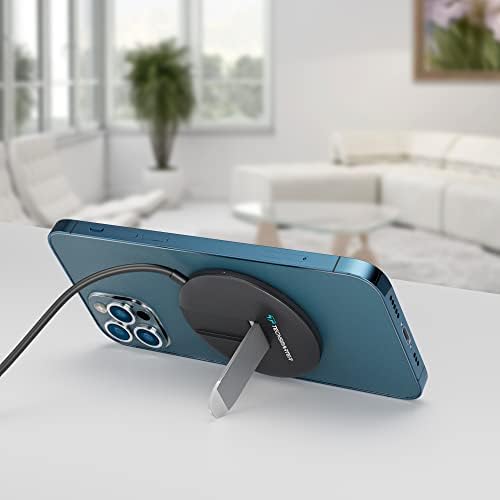 Elevate Your Charging Experience: Techsmarter Magnetic Fast Charging Pad with Kickstand for i Phone 12, 13, 14 – USB-C Wireless Charger with Integrated 5 ft Cable for Speed and Versatility