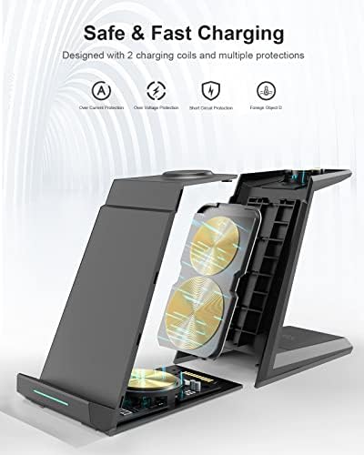 ADADPU 3-in-1 Wireless Charging Station for Samsung Devices – Fast Charging Dock for Galaxy S25, S24, S23, S22, S21, Galaxy Watch Series 7/6/5/4/3/Pro & Galaxy Buds – Includes 5 ft Cable & Adapter for Enhanced Efficiency and Connectivity