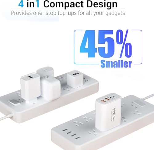 Ultimate 10 FT i Phone 16 & 15 Pro Charger Set – Dual Pack 40 W USB C Fast Charging Cables with 4-Port PD & AC Wall Adapter for Enhanced Compatibility and Convenience – Ideal for Home and Office Use