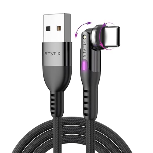 Statik Power Pivot 12 W USB-C Cable – 6 FT Right-Angle Design with 360-Degree Rotating Head for Seamless Charging & Data Transfer, Ideal for Home & Office Setup, Compatible with Smartphones, Tablets, and Laptops, Premium Durability & Flexibility for Enhanced Convenience and Performance