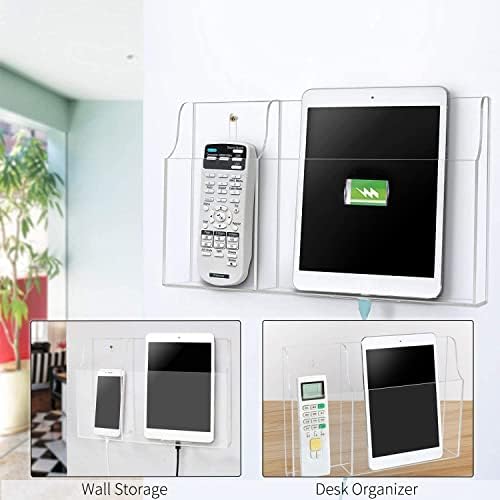 Clear Acrylic Wall-Mounted Tablet Holder – Sleek Charging Station for i Pads, Kindles, and Smartphones – Innovative Remote Control Organizer for Modern Homes and Offices – Maximize Space with Easy Access Design – Durable and Stylish Storage Solution for Clutter-Free Living