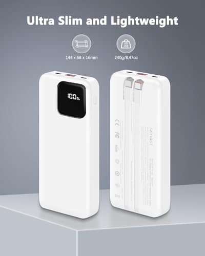 Compact 10,000 m Ah Power Bank with Built-in Cables and 22.5 W Fast Charging – Essential Travel Charger for i Phone, i Pad, Samsung, Google Pixel, LG & More – LED Battery Status Display – Ultimate On-the-Go Charging Solution