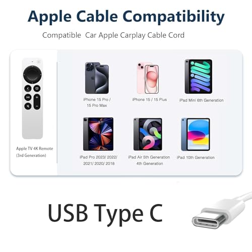 Premium MFi Certified 2 Pack USB-A to USB-C Car Play Cables – 3.3 ft High-Performance Charging & Data Transfer Cords for i Phone 15/16 Pro/Plus/Max and i Pad Pro – Fast Charging, Exceptional Durability, Uninterrupted Connectivity for Enhanced Driving Experience