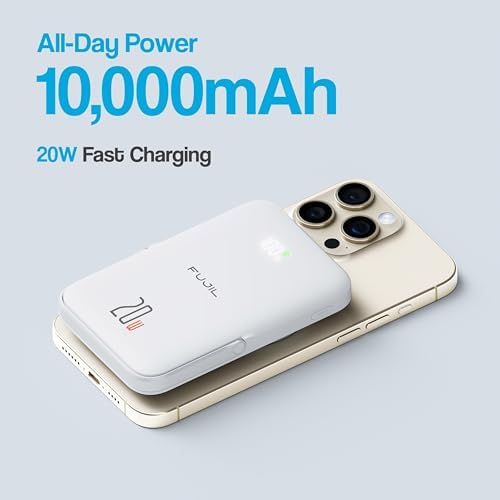 10,000 m Ah Magnetic Power Bank with Metal Kickstand, Ultra-Fast 20 W Charging, LED Battery Indicator, USB-C & Mag Safe Compatibility – Ideal for i Phone 15/14/13/12 Pro Series and Android Devices, Lightweight Design for On-the-Go Convenience