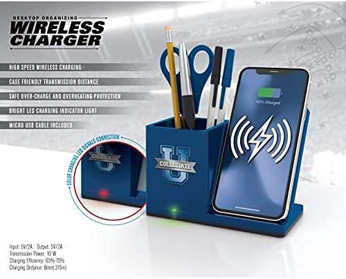 NCAA Unisex Fast Wireless Charging Stand & Desk Organizer – Stylish Multi-Device Charger for Sports Enthusiasts, Efficient Workspace Solution with Built-in Accessory Compartments
