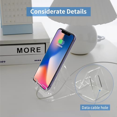 Fancial Acrylic Cell Phone Stand, Portable Phone Holder, Clear Phone Stand for Desk, Compatible with iPhone 15 14 13 12 Pro Max Mini 11 Xr Plus SE, Android Smartphone, Pad, Tablet, Desk Accessories – Enhanced Compatibility and Speed
