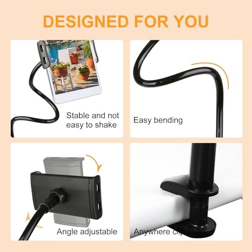 ZUYEE Gooseneck Tablet Mount Holder – 30-Inch Adjustable Arm for 4-10.5″ Devices | Perfect i Pad Clamp Stand for Hands-Free Viewing on Beds, Desks & Couches | Lightweight, Sturdy Design for Kindle, Galaxy Tabs & Smartphones | Effortless Setup for Ultimate Comfort