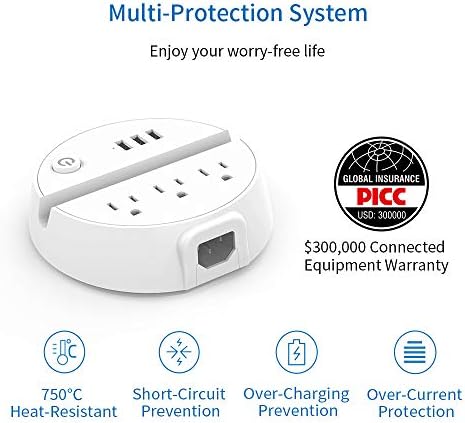NTONPOWER Versatile Nightstand Power Strip with USB – 3 AC Outlets and 3 USB Ports, 5 ft Extension Cord with Energy-Saving Switch and Device Holder for Home, Office, and Travel Essentials (White) – Streamlined Charging Solution for Multiple Devices