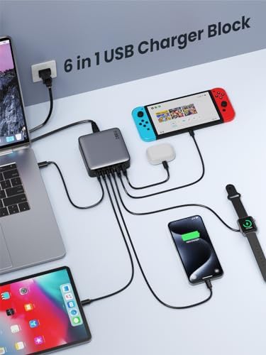 200 W Ga N III USB C Charging Hub – 6-Port Fast Charging Station for Laptops and Devices – PD 65 W Compatible with Mac Book Pro, i Pad, i Phone 15/16, Galaxy S23/S24, Steam Deck & More – Ultimate Universal Charger for Home, Office & Travel
