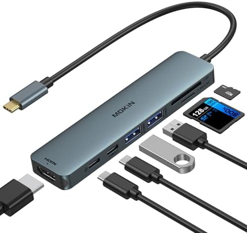 Transform Your Mac Book Pro/Air into a Powerhouse: MOKi N 7-in-1 USB C Hub HDMI Adapter with 4 K Support, Dual Card Readers, and Rapid 5 Gbps Data Transfer – Ideal for Dell XPS and Lenovo Think Pad Users!