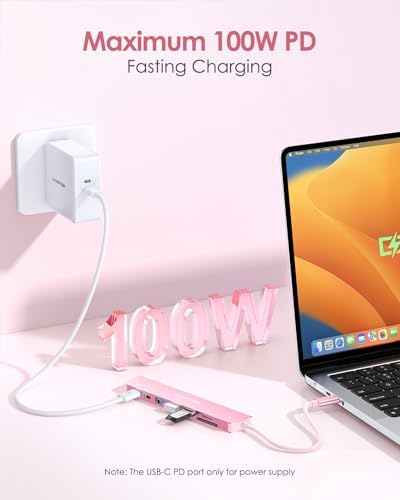 LENTION Rose Gold 8-in-1 USB-C Hub: Ultimate Connectivity for Mac Book Pro & Surface with 4 K HDMI, 100 W Power Delivery, and 5 Gbps Data Transfer – Perfect Accessory for Busy Professionals Seeking Efficiency and Style