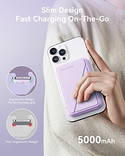 VOLTME Magnetic Power Bank 5,000 m Ah – Foldable Wireless Charger with Kickstand and USB-C Port for i Phone 16/15/14/13/12 Series – Dove Grey, Effortless Alignment for Seamless Charging and Enhanced Portability, Unmatched Battery Performance with American Amprius Technology, Perfect for On-the-Go Use and Reliable Connectivity