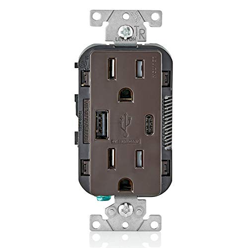 Leviton 60 W Dual USB Type A/Type-C In-Wall Charger – Fast, Efficient Power Delivery Solution for Smartphones, Tablets & Laptops – Tamper-Resistant Outlet in Light Almond for Safe, Clutter-Free Charging Experience – Perfect for Home and Office Use