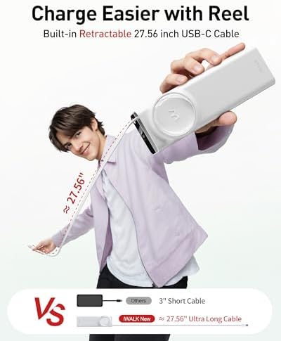 Ultimate i WALK 20000 m Ah Laptop Power Bank – Fast Charging 65 W Portable Charger with Retractable USB-C Cable & LED Display – Triple Output Compatibility for Mac Book Pro/Air, i Phone 16/15 Series, i Pad Pro, Samsung S25/S24 – On-the-Go Power Solution for Busy Professionals