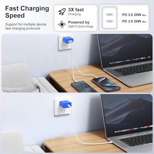 40 W Dual USB-C Fast Charging Block – Ultimate Portable Power Adapter for i Phone, i Pad, Samsung & More – 2-Pack for Effortless Multi-Device Charging – Rapidly Energize Your Gadgets Anywhere