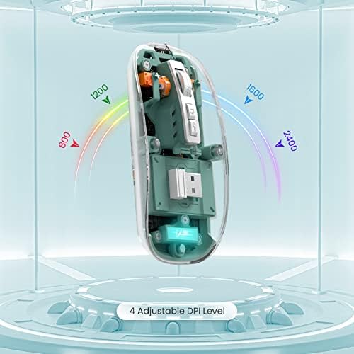 Sleek A.JAZZ Wireless Bluetooth 5.1 & 2.4 G Mini Mouse – Lightweight, Rechargeable, and Silent for Ultimate Focus in Office, PC, Mac, and i Pad Use – Stylish Transparent Design with Nano USB-C Receiver for Enhanced Compatibility and Performance