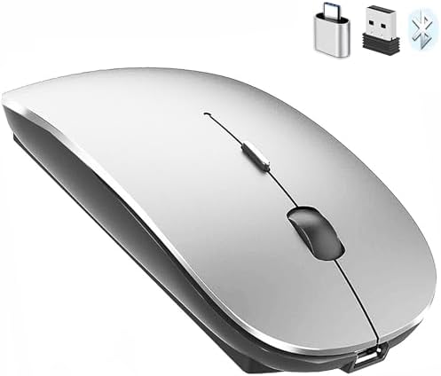 Sleek Bluetooth Wireless Mouse for Mac, Windows & i Pad – Ergonomic Design, High-Precision Navigation, Rechargeable & Dual-Mode Compatibility (Gray & Black) – Elevate Your Productivity with Clutter-Free Connectivity
