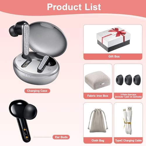 Luxurious Diamond S Wireless Earbuds with Embedded Rhinestones – Personalized High-Quality Sound Headphones for Stylish Audio Experiences – Effortless Device Compatibility and Fast Pairing – Perfect for Fashion-Forward Music Lovers